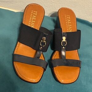 Italian Shoemakers New Blue Navy and Brown Sandals